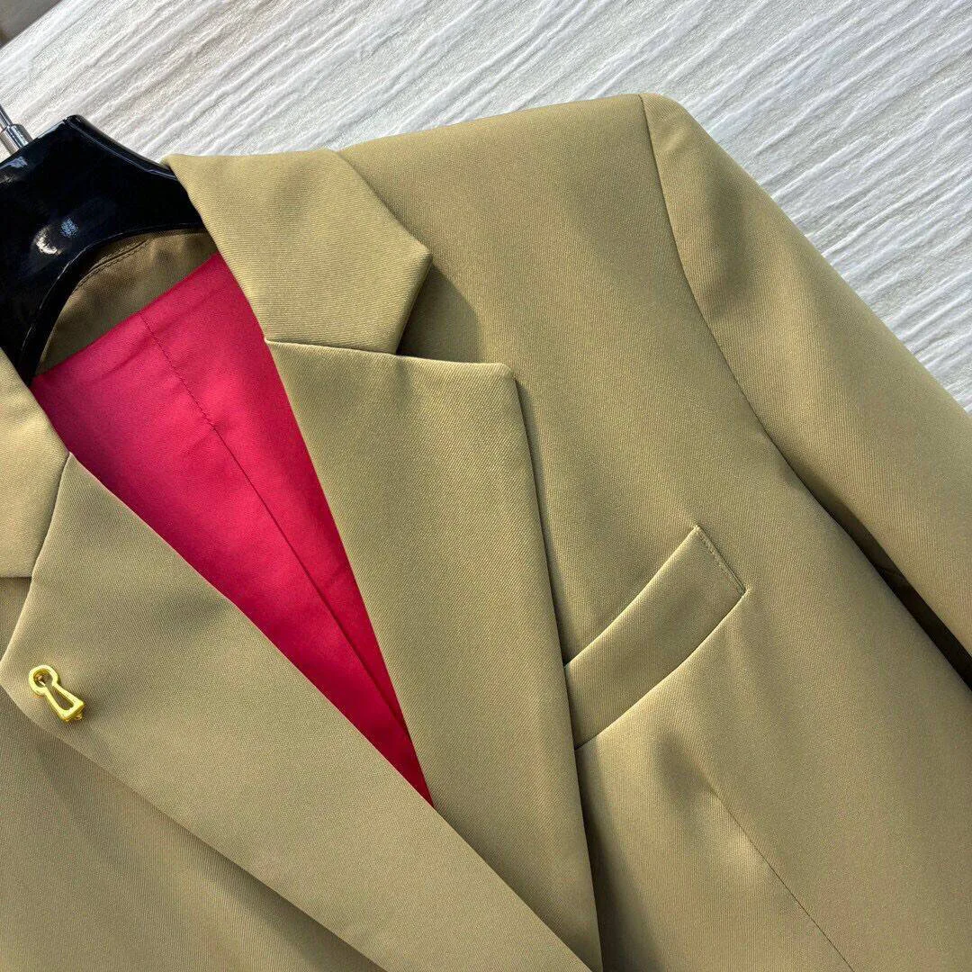 Женский свободный Блейзер повседневный однотонный блейзер с золотыми