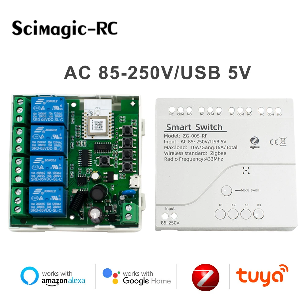 

Релейный модуль Zigbee 3,0 4-канальный с поддержкой Wi-Fi, 12 В/24 В/7-32 В/220 В