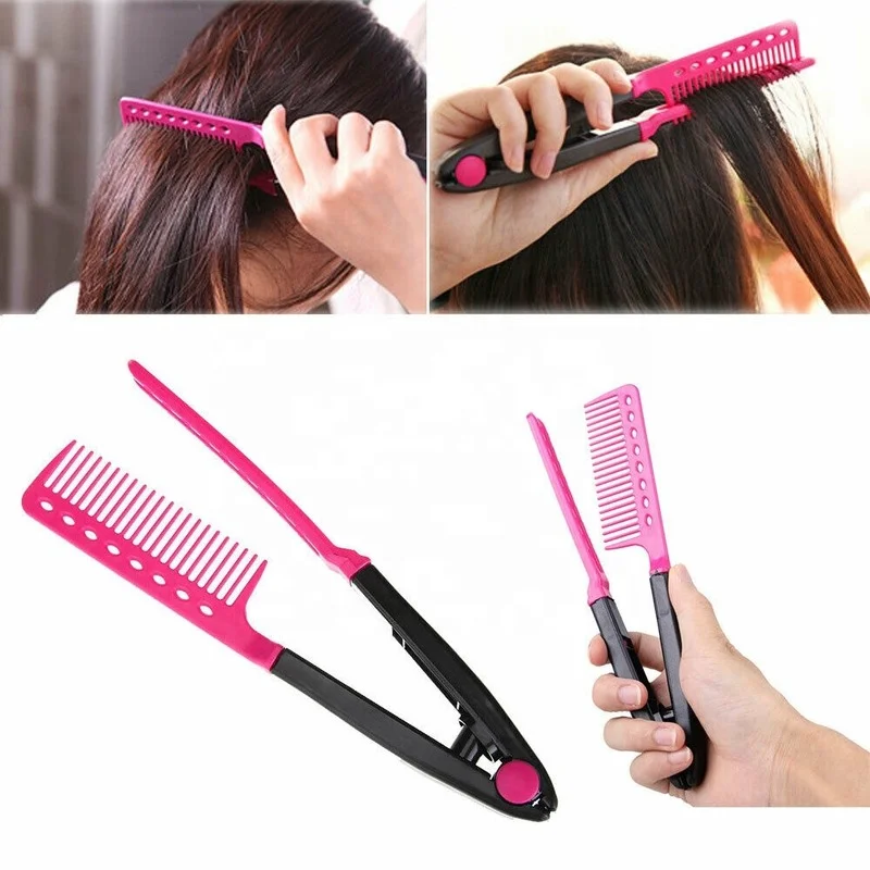 

Hairdressing V Type Straightening Comb Hair Straightener Brush Pro Salon Haircut DIY Barber Styling Tools