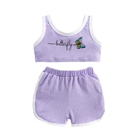 kids baby girl clothing summer two piece cotton outfit letter butterfly pattern sleeveless o neck vest elastic waist short pants