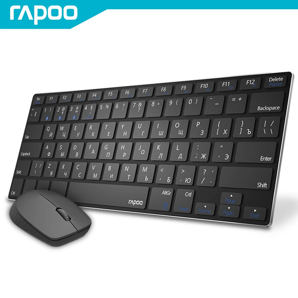 Мини русская клавиатура Rapoo 9000 м многорежимная Бесшумная Bluetooth беспроводная и