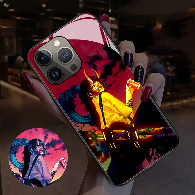 Cyberpunk Anime Friend Birthday Gift LED Light Glowing Luminous Phone Case for iPhone 11 12 13 14 X Xs Xr Mini Pro Max Plus