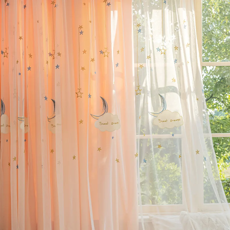 

New Princess Cute Curtains for Living Dining Room Bedroom Children's Room Double Fabric Yarn One White Sand Girl Tulle