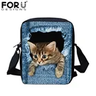 Женские сумки-мессенджеры FORUDESIGNS, 3D джинсовая сумка на плечо с животными, сумки-мессенджеры с милым котом, Детская сумка через плечо для девочек