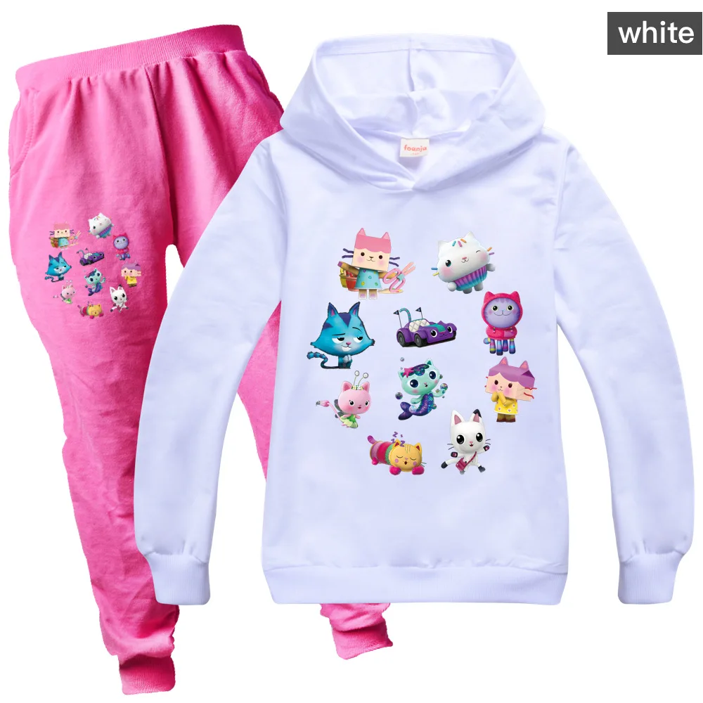 Gabbys Dollhouse Hoodie Kids Pullover Sweatshirt+Pants 2pcs Set Boys Cartoon Gabby Cats Traksuit Children Clothing Girls Outfits