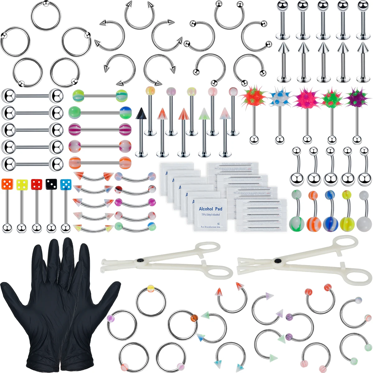 

Piercing Kit Body Piercing Kit with Ear Eyebrow Nose Ring Reusable Durable Premium Stainless Steel Acrylic Body Jewelry