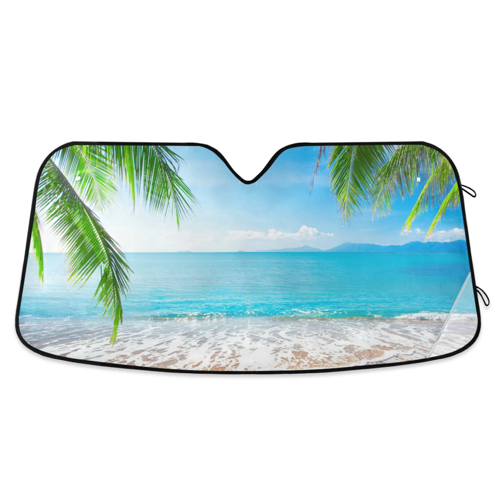 Tropical Beach Palm Tree Car Sun Visor Windshield Sun Shade Blocks UV Ray Auto Front Window Cover Foldable Keep Vehicle Cool