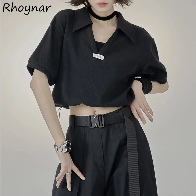 

V-neck T-shirts Women Crop Tops Patchwork American Streetwear All-match 2023 Summer Fashion Clothing Футболка Женский Vintage