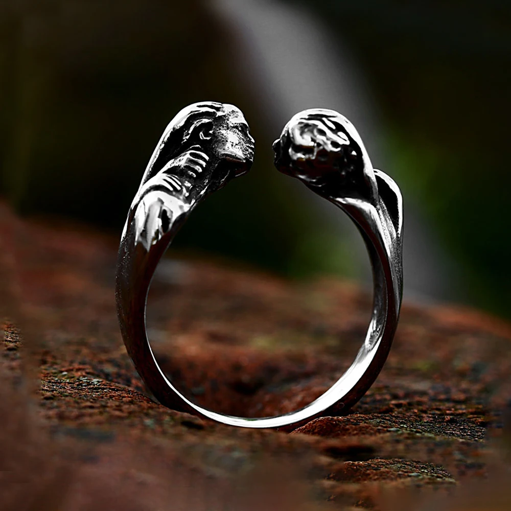 

Fashion Retro Double Skull Ring Gothic Stainless Steel Men's Women's Open Ring Biker Amulet Creative Jewelry Gifts Wholesale