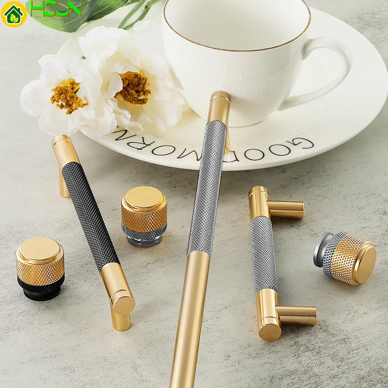 Golden two-color cabinet door handle simple light luxury wardrobe drawer wine European TV |