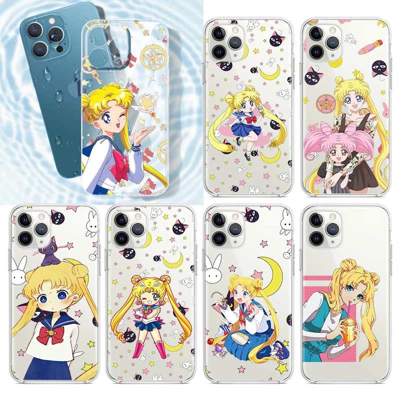 

Anime Sailor Moon Girl For Apple iPhone 13 12 11 Pro Max Mini XS Max X XR 6S 6 7 8 Plus 5S Soft Transparent Phone Case Fundas