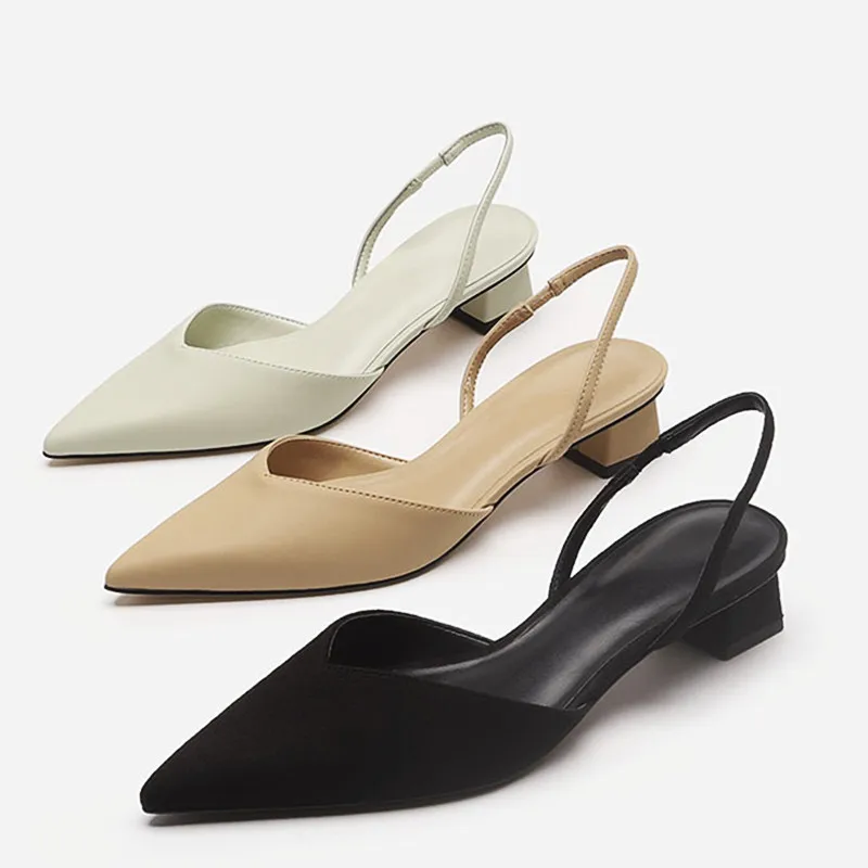 

Pointed Toe Women Sandals Summer Office Shoes Chunky Heels Back Strap Pump Casual Shoes Slingback Female Sandals J543