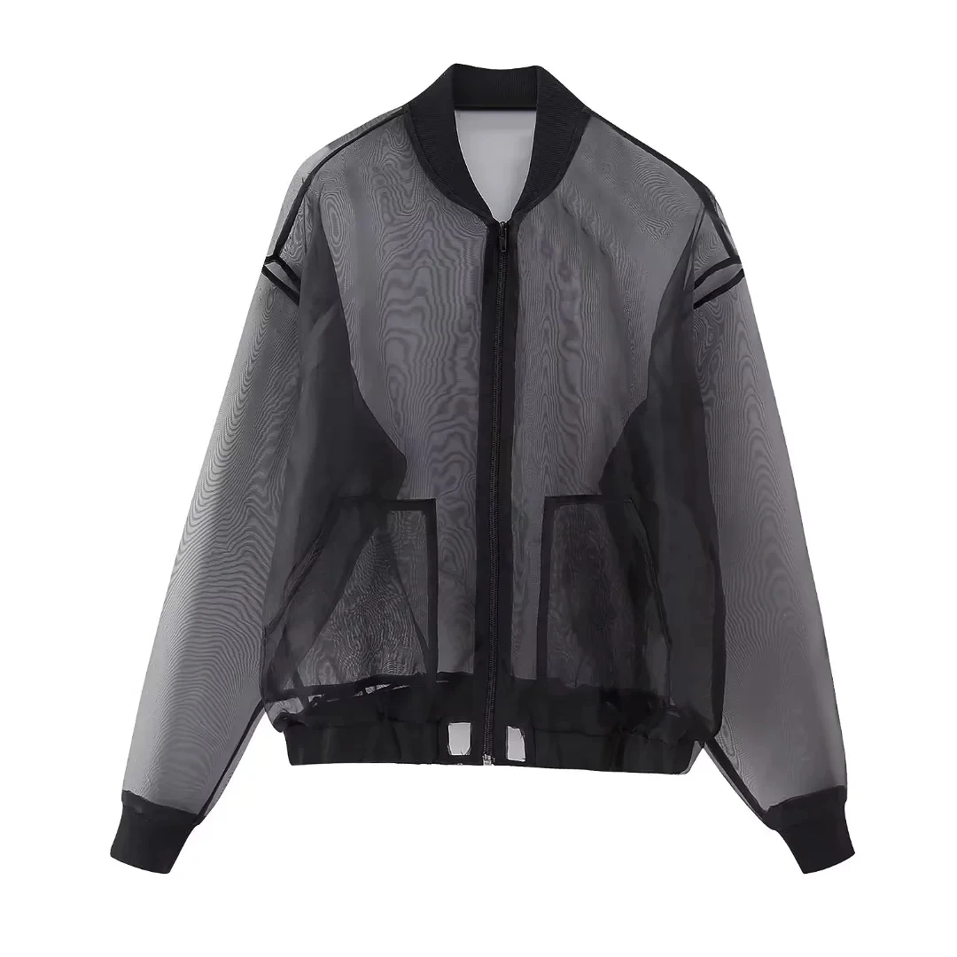 

Черная Женская куртка-бомбер прозрачные пилотные куртки Y2k свободные винтажные корейские модные стильные классические повседневные базовые пикантные шикарные