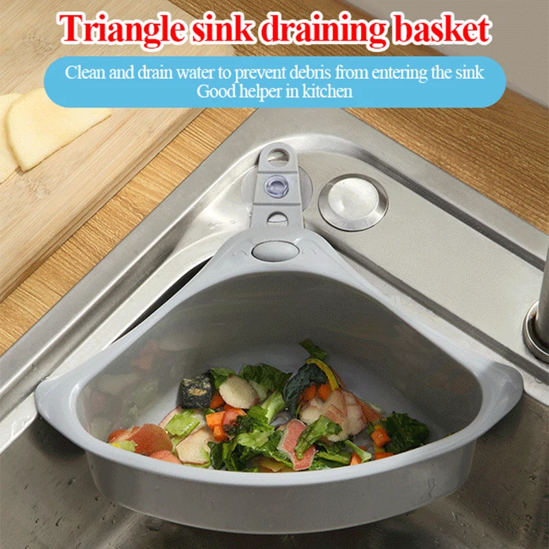 

2PCS Kitchen Triangular Sink Strainer Drain Fruit Vegetable Drainer Sponge Rack Storage Tool Basket Suction Cup Sink Filter