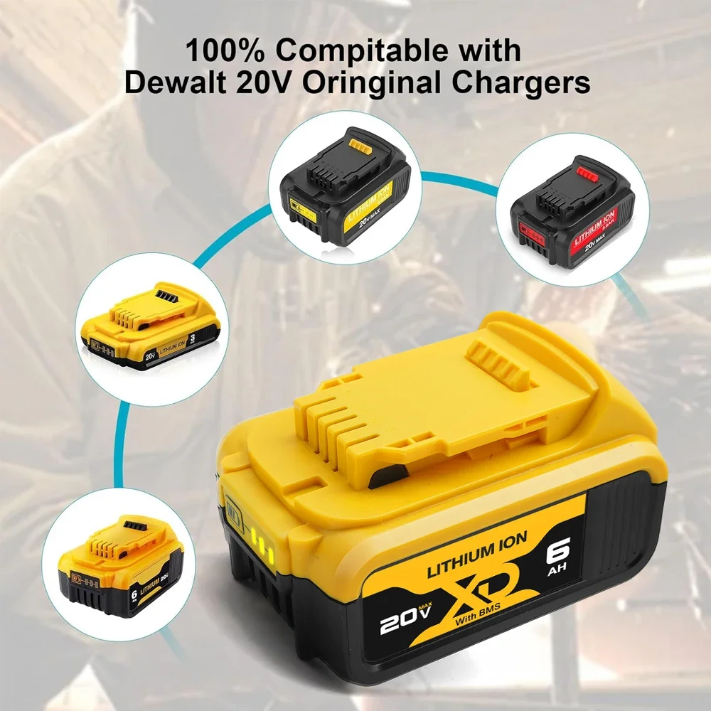 Новый сменный литиевый аккумулятор DCB200 20 В 4 Ач/6 Ач/12 Ач для Dewalt 18 DCB180 DCB181 DCB182 DCB184