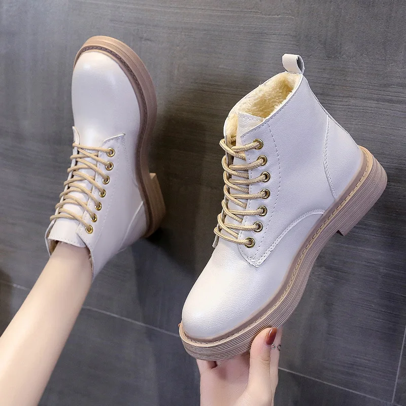 2022 Soft PU Leather Ankle Boots Women Platform Motorcycle Booties Female Autumn Winter Shoes Warm Plush Goth Thick Short Boots