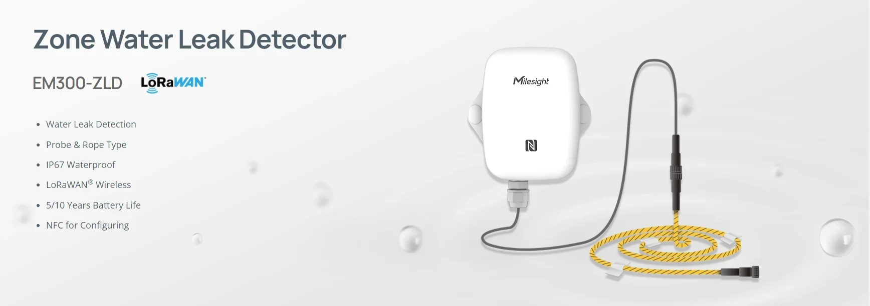 Датчик IOT Milesight IoT EM300-ZLD IP67 Обнаружение утечки зона Датчик LoRaWan (art.: 3920d4b64ef18) - 3920d4b64ef18
