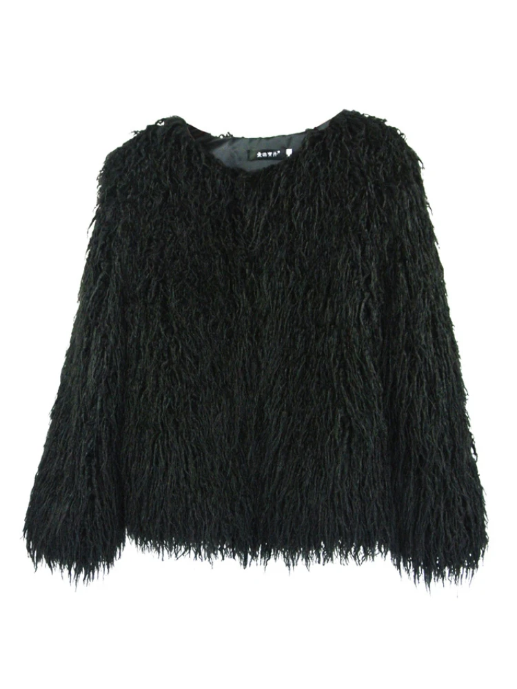 Fashion Fluffy Faux Fur Jacket Women 2022 Winter Elegant O-neck Thick Warm Fur Coat Casual Solid Color Plush Fur Coats Outerwear