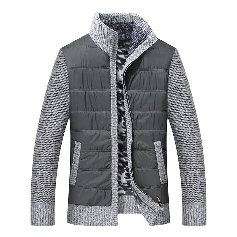 Men's Padded Jumper Jacket Fashion Colour Blocking Thicker Warm Standing Collar Casual Knitted Sweater