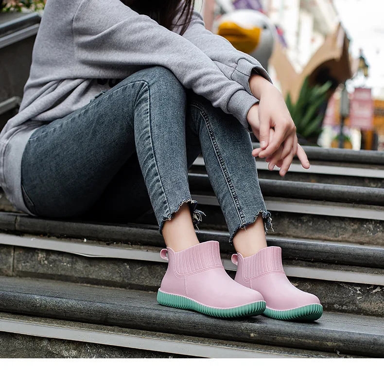 SUNNYS Waterproof Rain Boots for Girls Women Work Shoes Non-Slip Anti Skip Washing Water Shoes Pink Botas PVC 35-40 Size Fashion