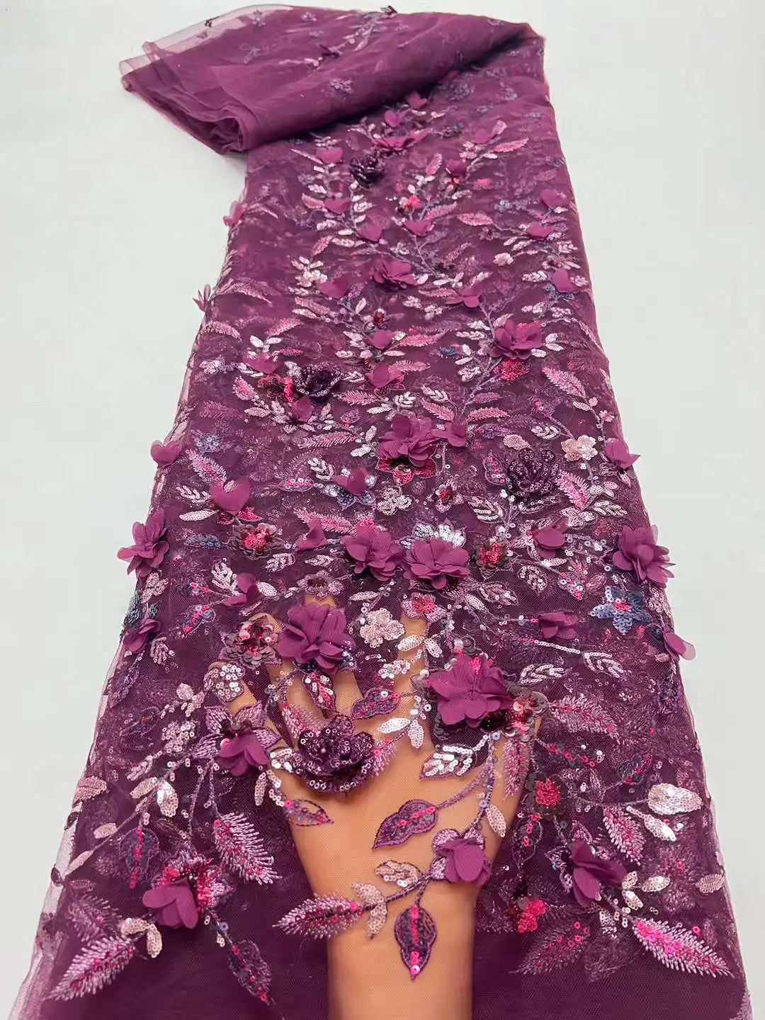 Новинка 2024 сетчатая Цветочная 3D ткань с цветными бусинами и вышивкой свадебное