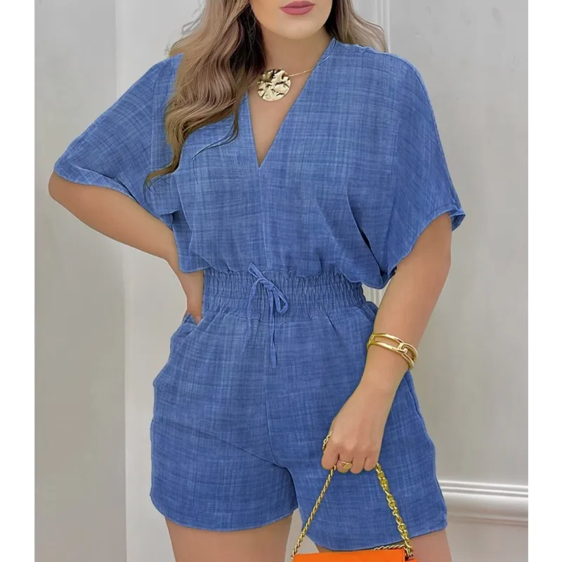 Летний женский комбинезон с v-образным вырезом праздничный пляжный свободный