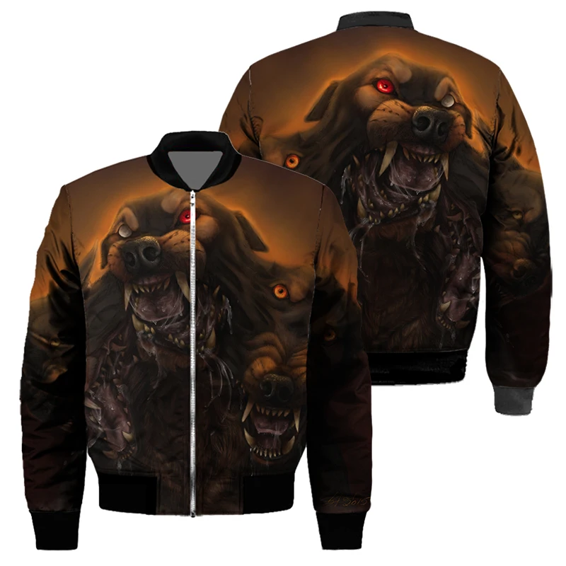 Fashion New Thick Coat 3D Cotton Spring Autumn Winter Warm Padded Jacket Digital Print Dog Streetwear Men Cool Bomber Outerwear
