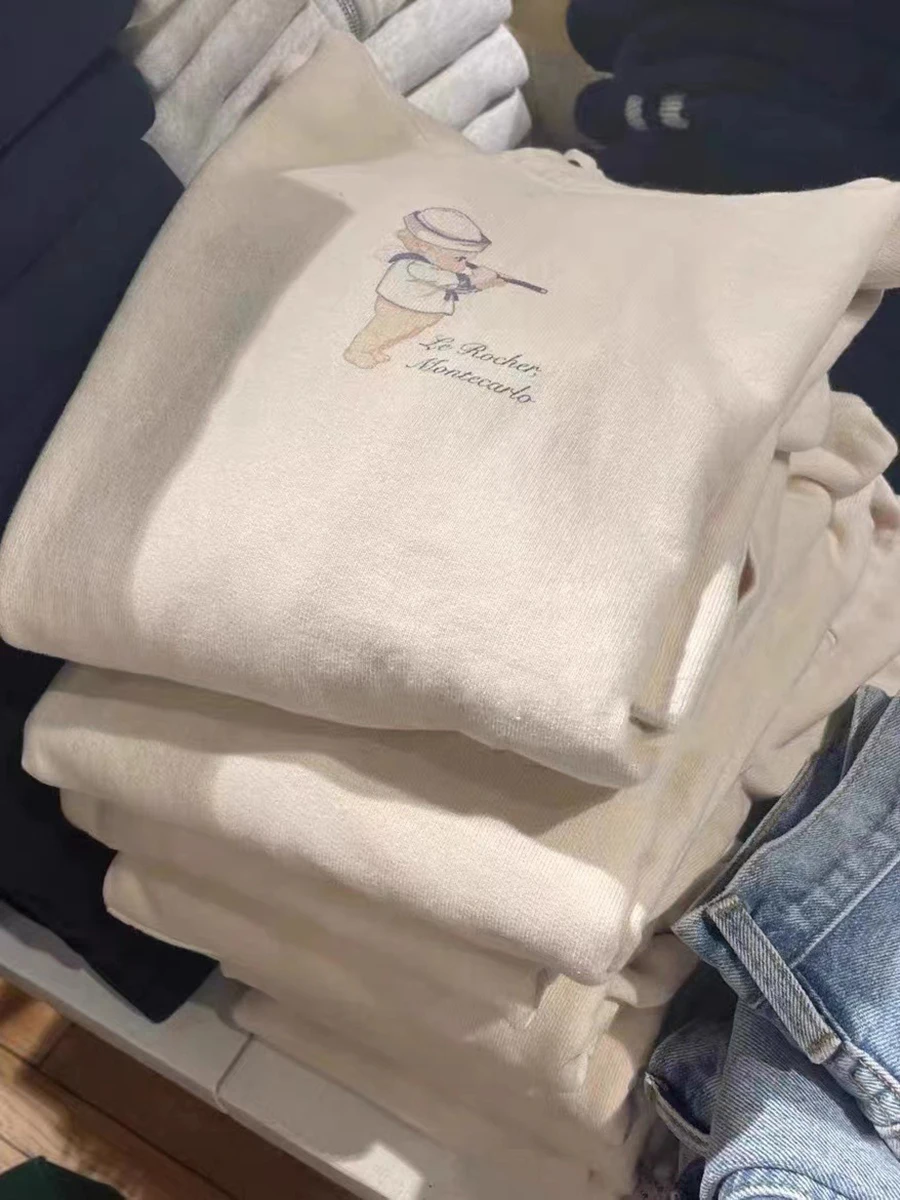 Толстовка с капюшоном мультяшным принтом ангела Осенние милые бежевые хлопковые