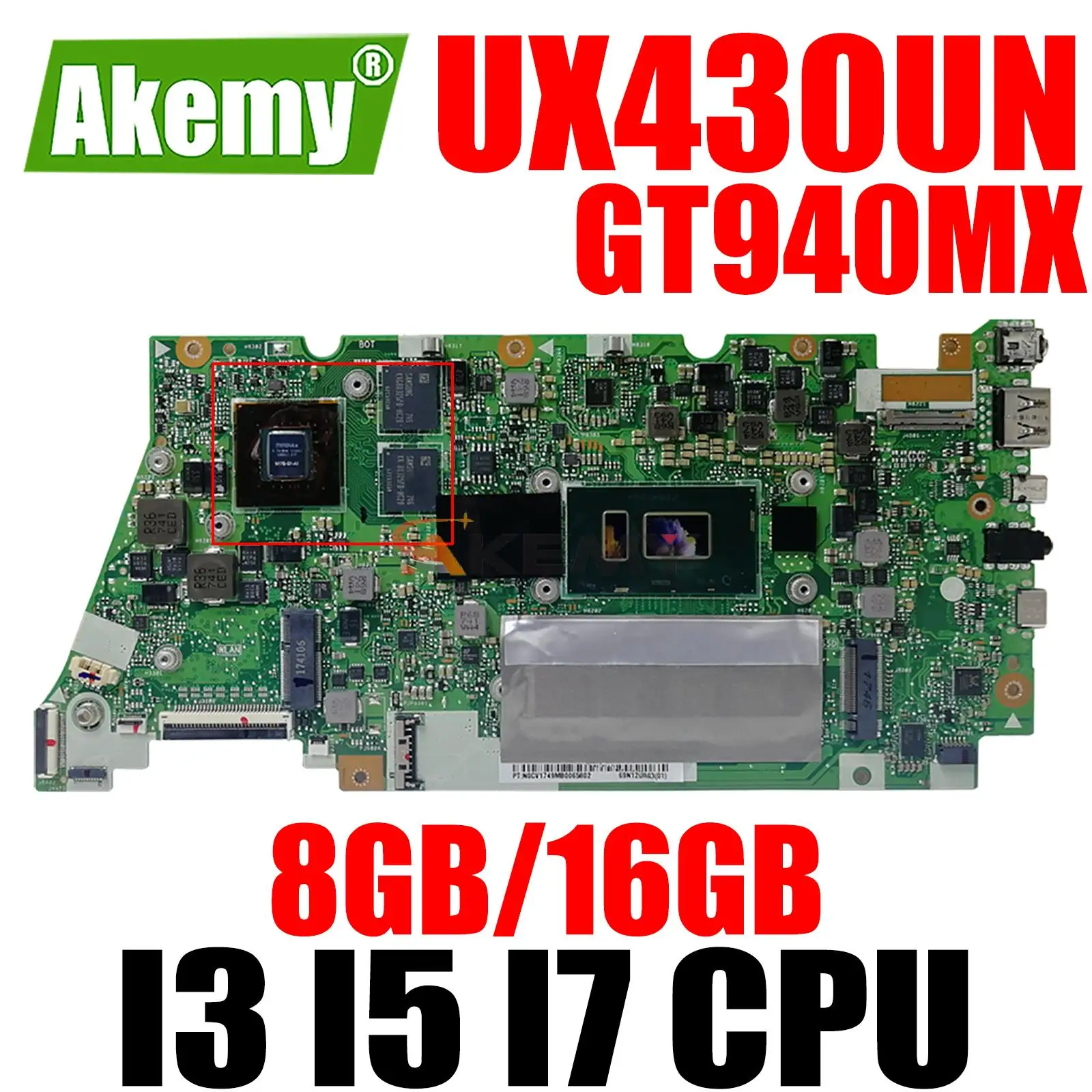 

UX430UN материнская плата для ноутбука GT940MX I3 I5 I7 CPU 8GB 16GB RAM для ASUS UX430U UX430UV UX430UNR UX430UQK U4300U Материнская плата ноутбука