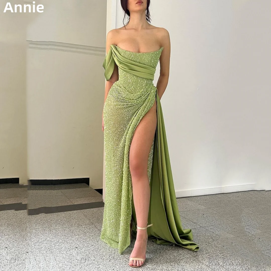 

Annie Mermaid Sequins Prom Dresses Sexy Strapless Slit Cocktail Custom Evening Dresses Corset Green 2023 Damen Abendkleid