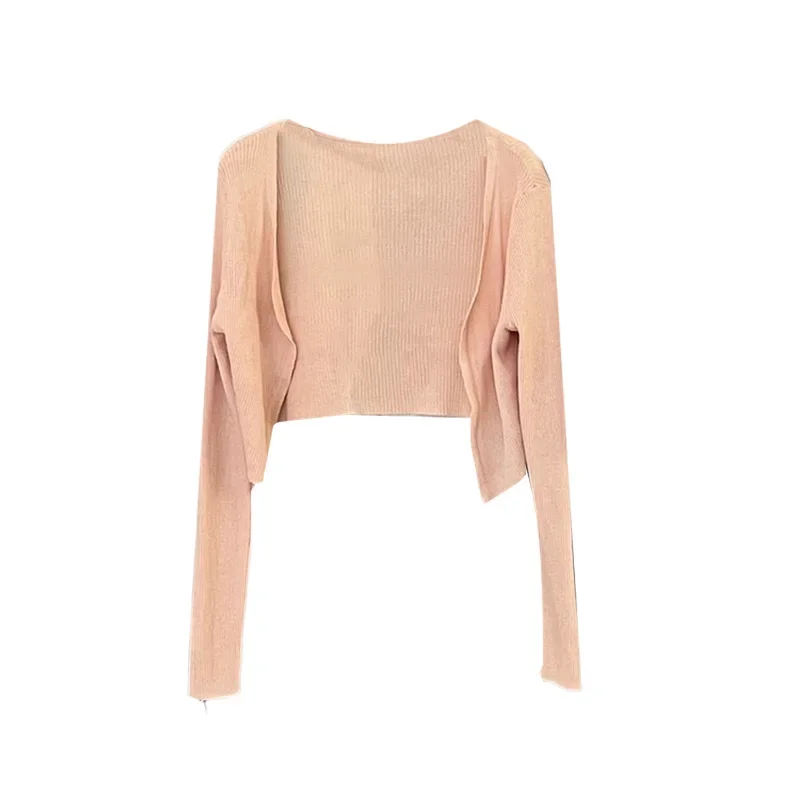 XiuXiangXiang Thirteen Row 2024 Summer New Solid Color Long Sleeve Knitted Cardigan Women's Versatile Sun Protection Cover Ups