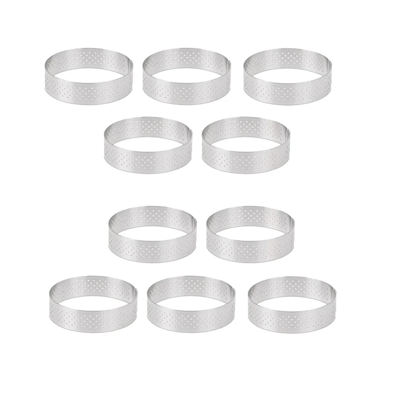 

5/10Pcs Circular Stainless Steel Tart Ring Tower Pie Cake Mould Baking Tools Perforated Cake Mousse Ring,8cm
