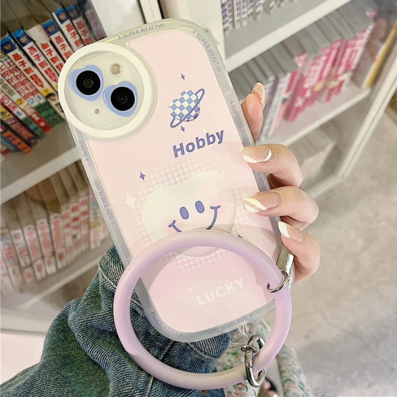 

INS Cute Pink Love Heart Bracelet Ring Clear Phone Case For iPhone 13 11 12 Pro Max X XR XS Max 7 8Plus Sweet Cartoon Soft Cover