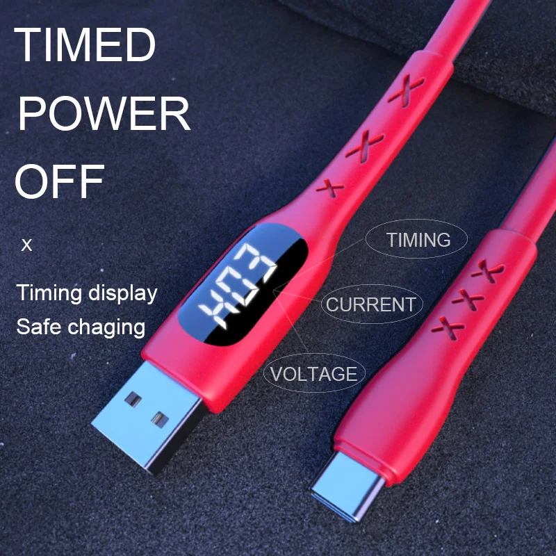 

USB Charger Cable Fast Charge For Xiaomi iPhone Huawei Samsung Phone Charging Cord with Timer Display Data Sync Timing 1.2M
