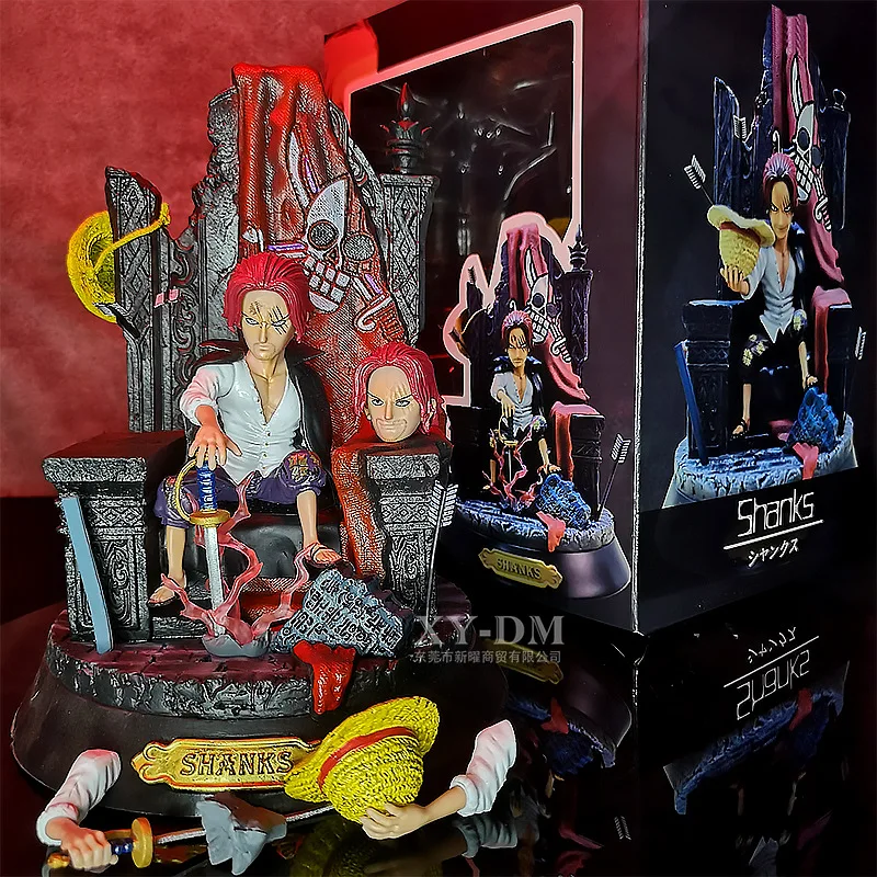 

Boxed 24CM Anime ONE PIECE GK Red hair Shanks throne 2 heads replaceable Action Figure Model toys Collect ornaments gifts