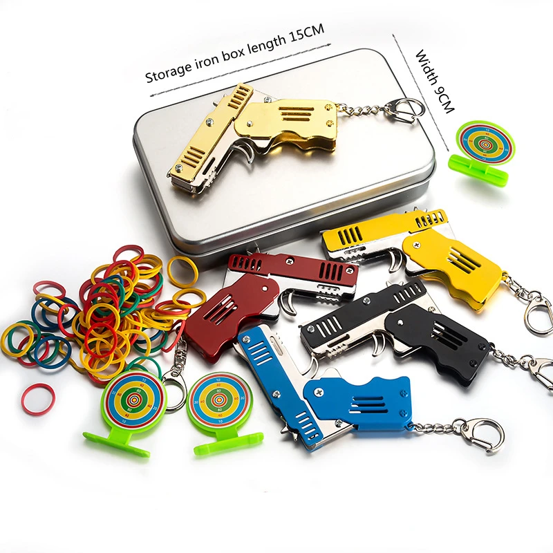 

Mini Folding Outdoor Fun Sports The Key Chain Of The Rubber Band Gun Bursts Made Metal Guns Shooting Toy Gifts Boys