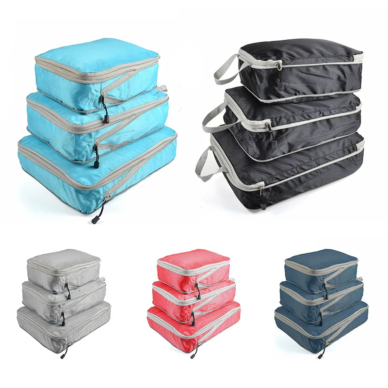 3PCS Compressible Packing Cubes Foldable Waterproof Travel Storage Bag Suitcase Nylon Portable With Handbag Luggage Organizer