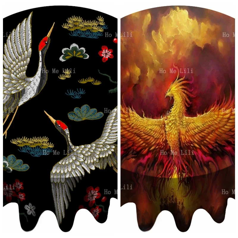 

Японский Белый журавль с красными цветами, вышитая птица, Heron, рождение Огненного Феникса, круглая скатерть от Ho Me Lili