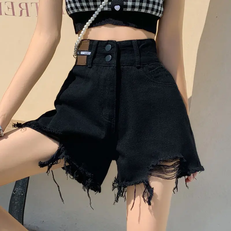 

Summer Woman Vintage Faded and Distressed Ripped Jean Shorts with Pockets Female Large Size Casual Hole Short Denim Pant G345