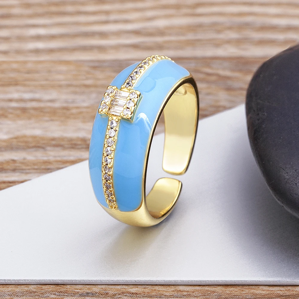 

AIBEF New Fashion Enamel Drop Oil Romantic Heart Zircon Adjustable Rings Women Charm Accessories Party Wedding Exquisite Jewelry