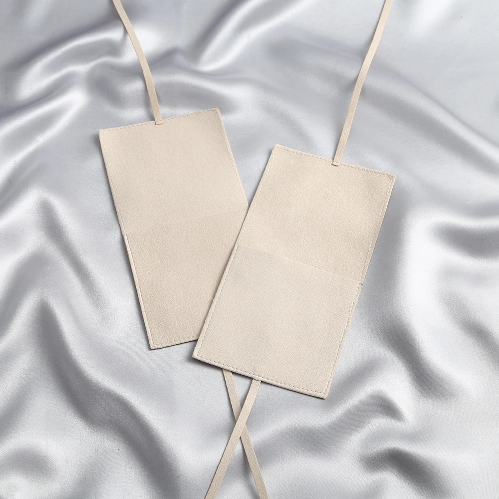 Wholesale Beige Microfiber Jewelry Ring Earrings Suede Envelope Bag with Rope Storange Packaging Pouch Wedding Gift Party