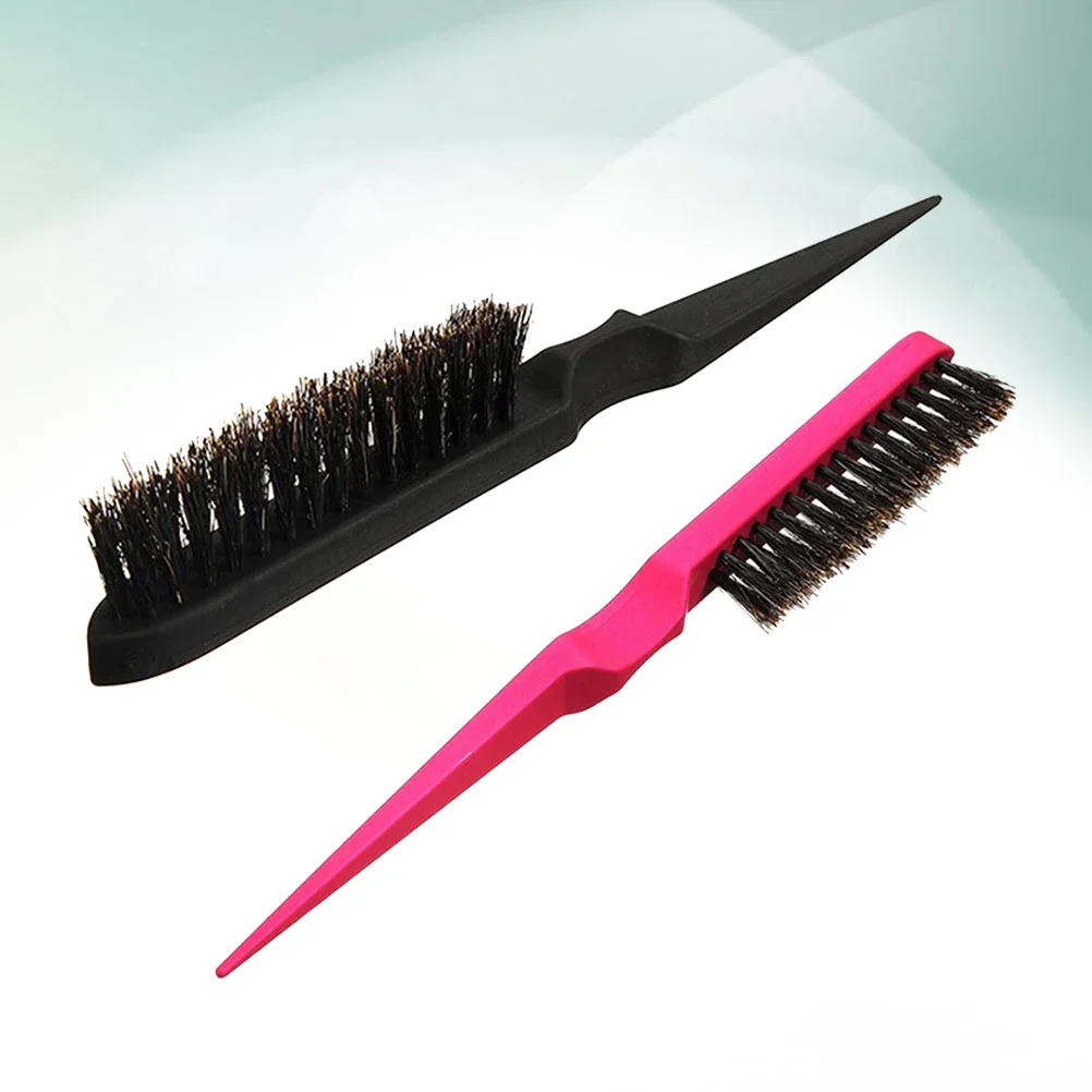 

Lurrose 2PCS bristles teasing brush row comb with pointed tail stub for home salon ( black+ )