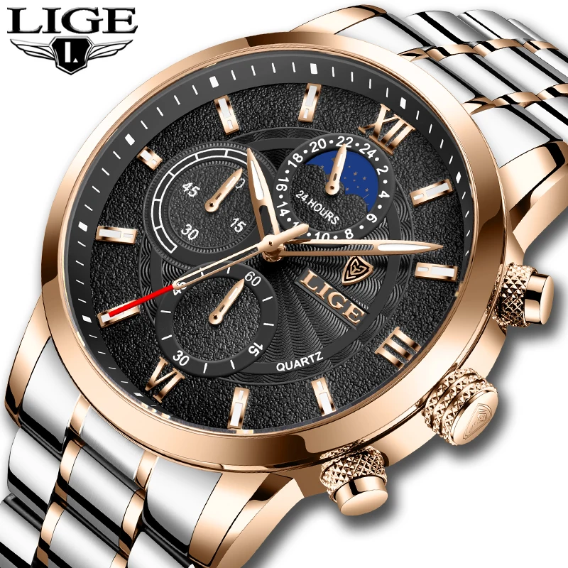 Men Watches LIGE Chronograph Steel Watchband Waterproof Quartz Clock Top Brand Luxury Sport Watch Men Hour Gift Reloj Hombre+Box