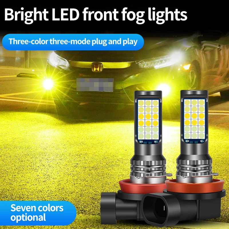2Pcs 3 Color H8 H3 H7 H11 881 9006 Fog Light Bulbs LED Headlight Auto Fog Lamp Flashing Car Anti Foglamp Car Running Lamp12V 24V