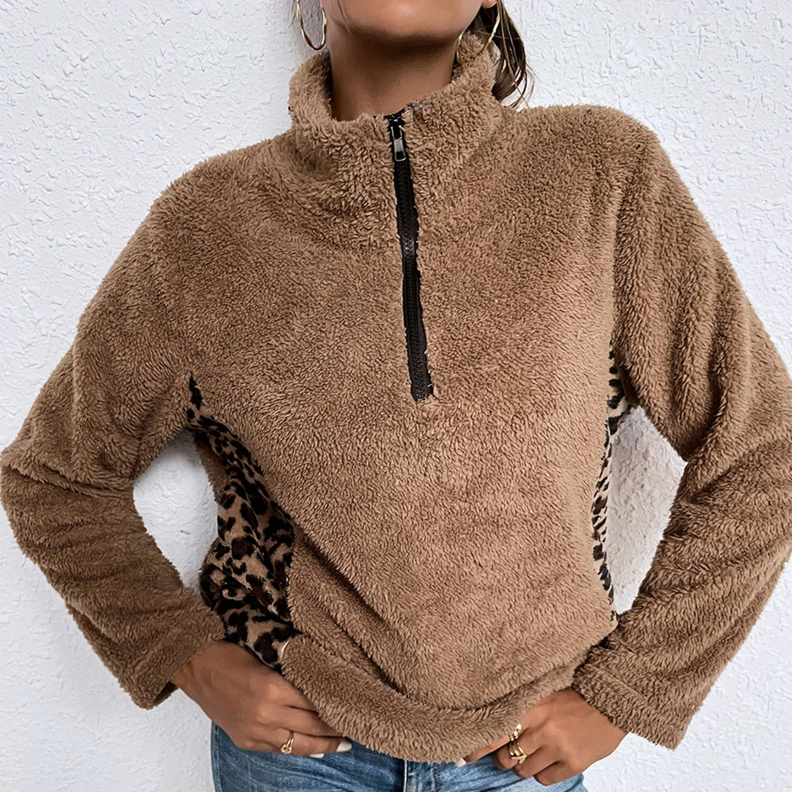 

Fashion Long Zippe Sweatshirts Patchwork Sleeve Women's Turtleneck Outerwear Women's Hoodies & Only Puff Sweatshirt Hoodie