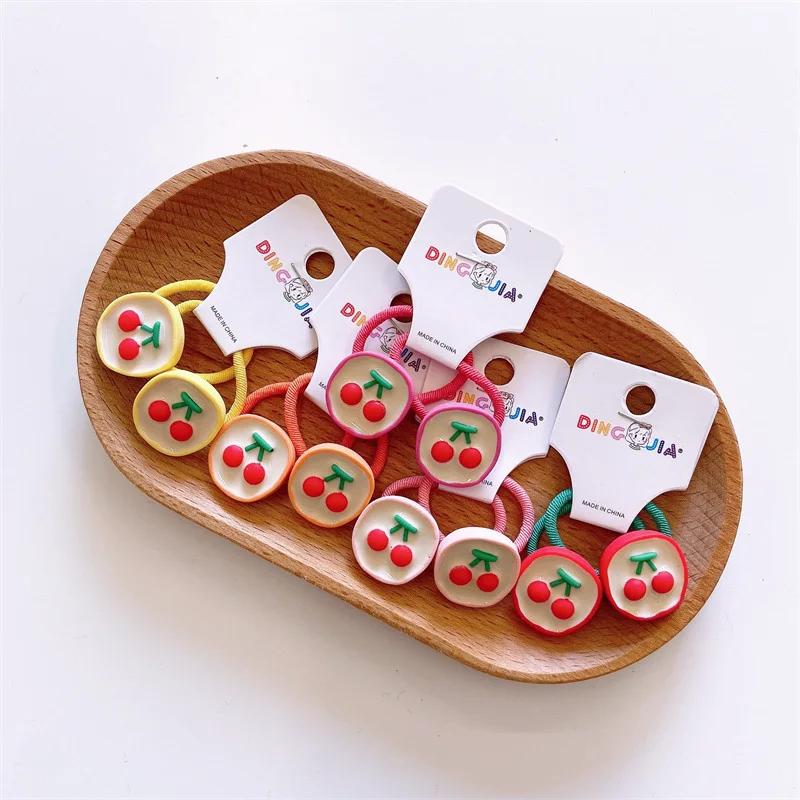 

2pc Cute Korean Cherry Elasticity Hair Rope Scrunchies for Girls Childrens Kids Kawai Hair Ties Hair Rings Rope Accessories