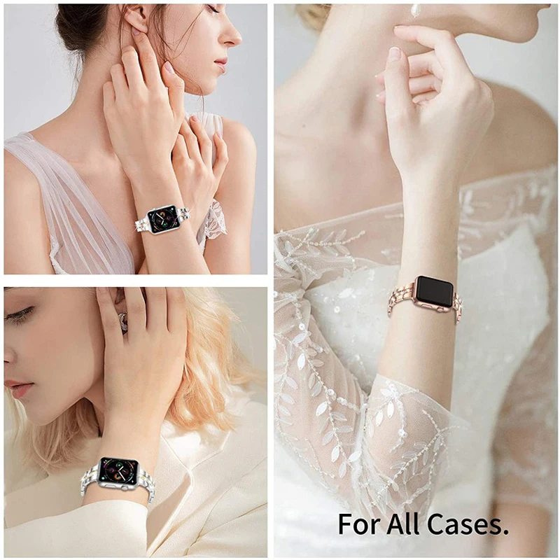 Diamond Strap For Apple Watch band 45mm 41mm 44mm 40mm iwatch 7 6 5 4 3 38/42mm Women stainless steel bracelet wristband correa
