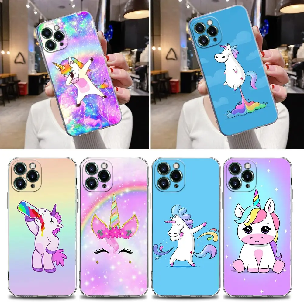 

Funny Cartoon Unicorns Rainbows Clear Phone Case For iPhone 13 11 12 14 Pro Max XS XR 7 8 14 Plus Cases Silicone Soft Back Cover