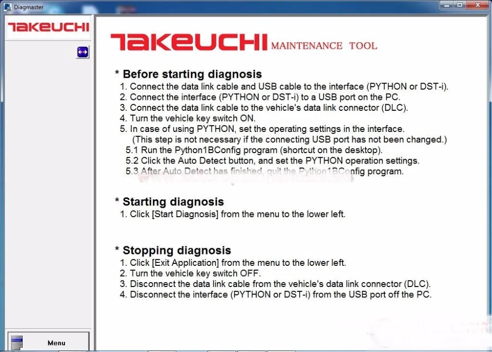 

Рабочий инструмент двигателя Takeuchi Diagmaster 4.1.0