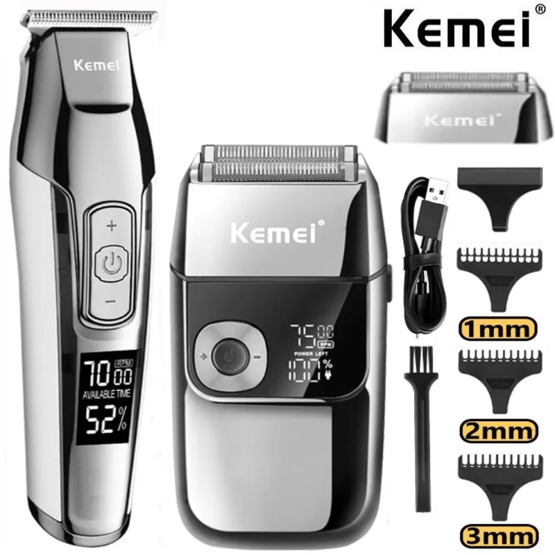 Kemei Professional Hair Clipper Beard Trimmer for Men Adjustable Speed LED Digital Carving Clippers grooming Electric Razor